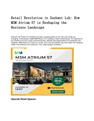 Retail Revolution in Sushant Lok How M3M Atrium 57 is Reshaping the Business Landscape