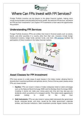 Where Can FPIs Invest with FPI Services