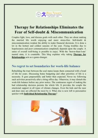 Therapy for Relationships Eliminates the Fear of Self-doubt & Miscommunication