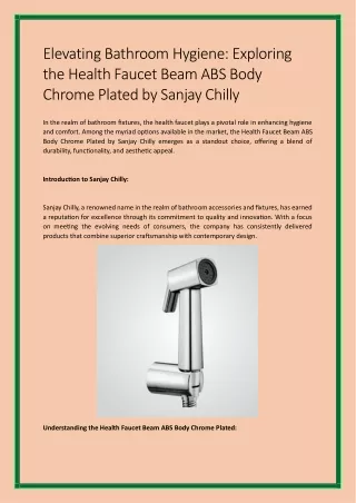 Elevating Bathroom Hygiene Exploring the Health Faucet Beam ABS Body Chrome Plated by Sanjay Chilly