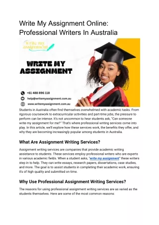 Write My Assignment Online: Professional Writers In Australia