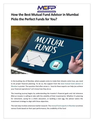 How the Best Mutual Fund Advisor in Mumbai Picks the Perfect Funds for You