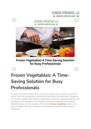 Frozen Vegetables A Time-Saving Solution for Busy Professionals
