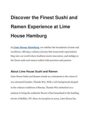 Discover the Finest Sushi and Ramen Experience at Lime House Hamburg