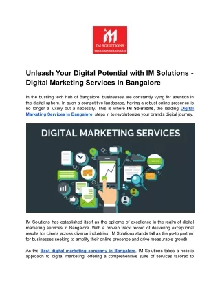 Unleash Your Digital Potential with IM Solutions - Digital Marketing Services in Bangalore