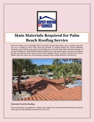 Main Materials Required for Palm Beach Roofing Service