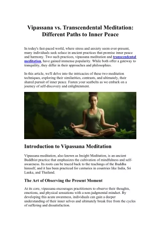 Vipassana vs. Transcendental Meditation Different Paths to Inner Peace