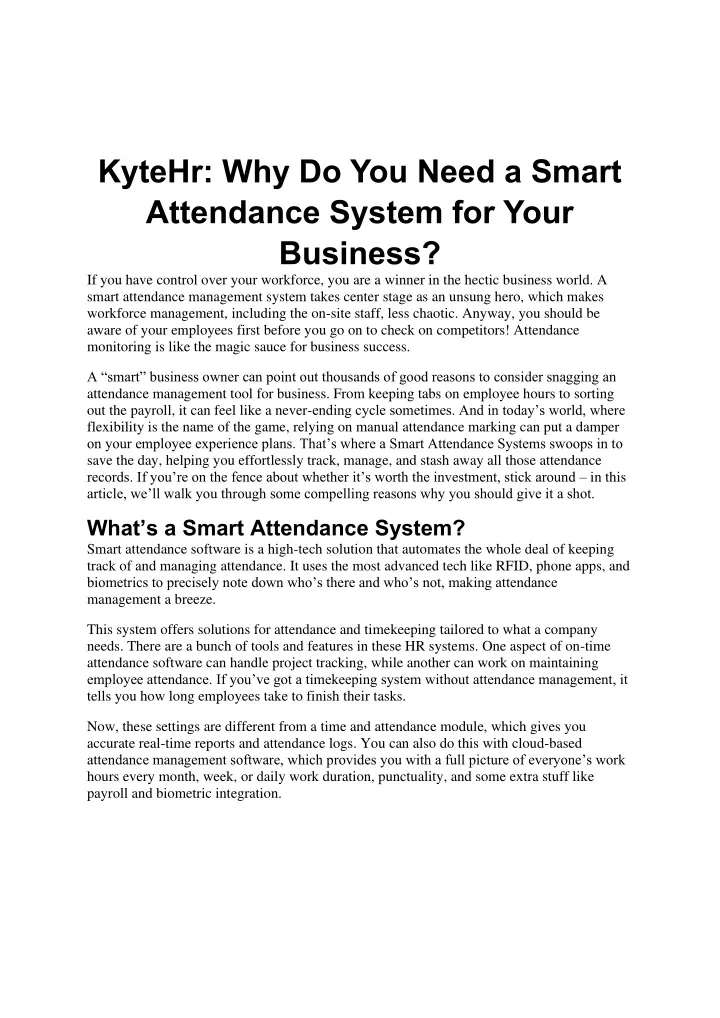 kytehr why do you need a smart attendance system