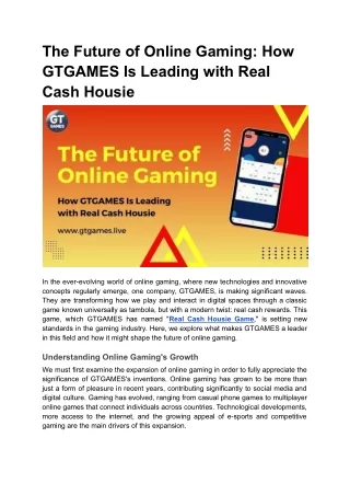 The Future of Online Gaming_ How GTGAMES Is Leading with Real Cash Housie
