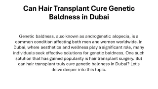 Can Hair Transplant Cure Genetic Baldness in Dubai