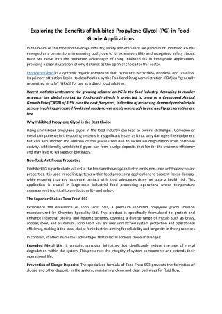 Exploring the benefits of inhibited propylene glycol in Food Grade Applications