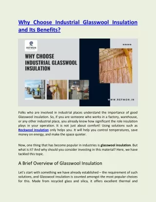 Why Choose Industrial Glasswool Insulation and It's Benefits