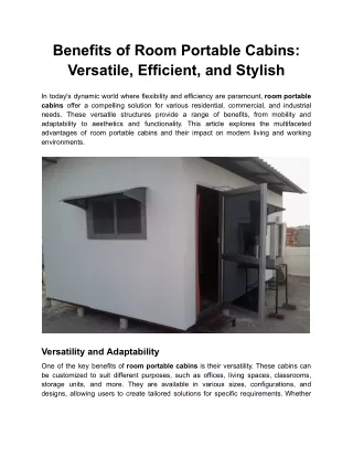 Benefits of Room Portable Cabins Versatile, Efficient, and Stylish