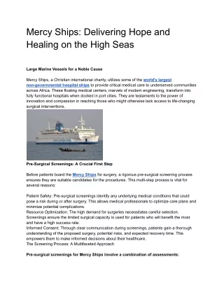 Mercy Ships_ Delivering Hope and Healing on the High Seas