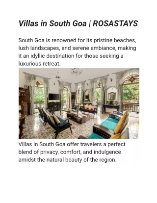 Villas in South Goa | ROSASTAYS