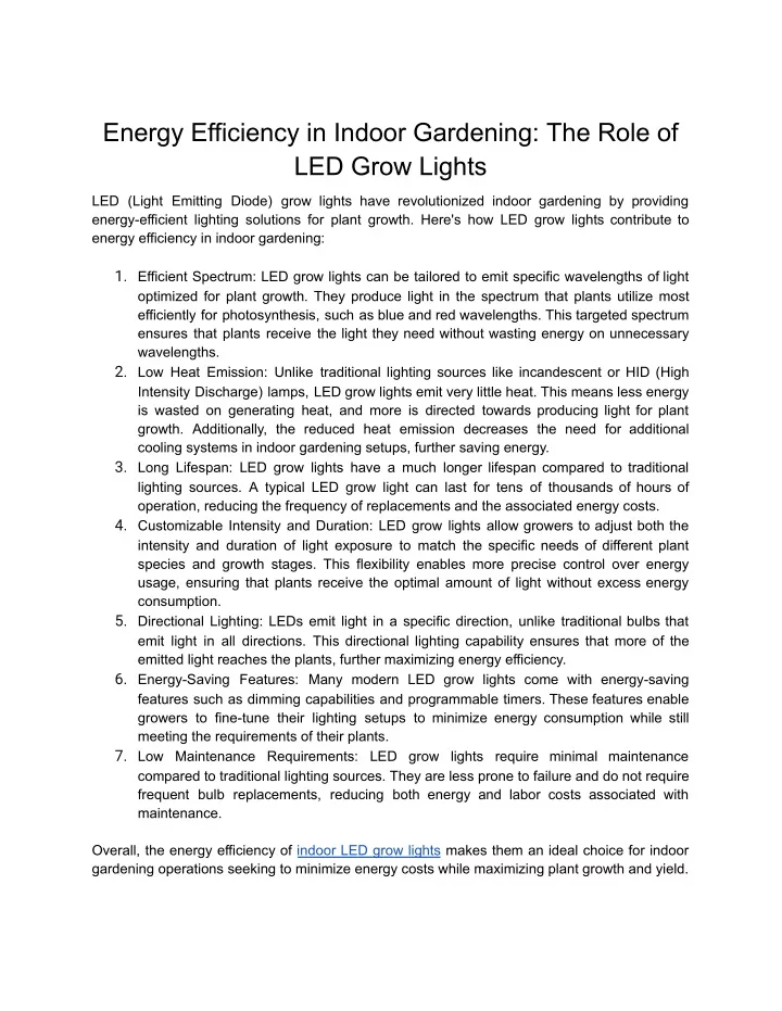 energy efficiency in indoor gardening the role