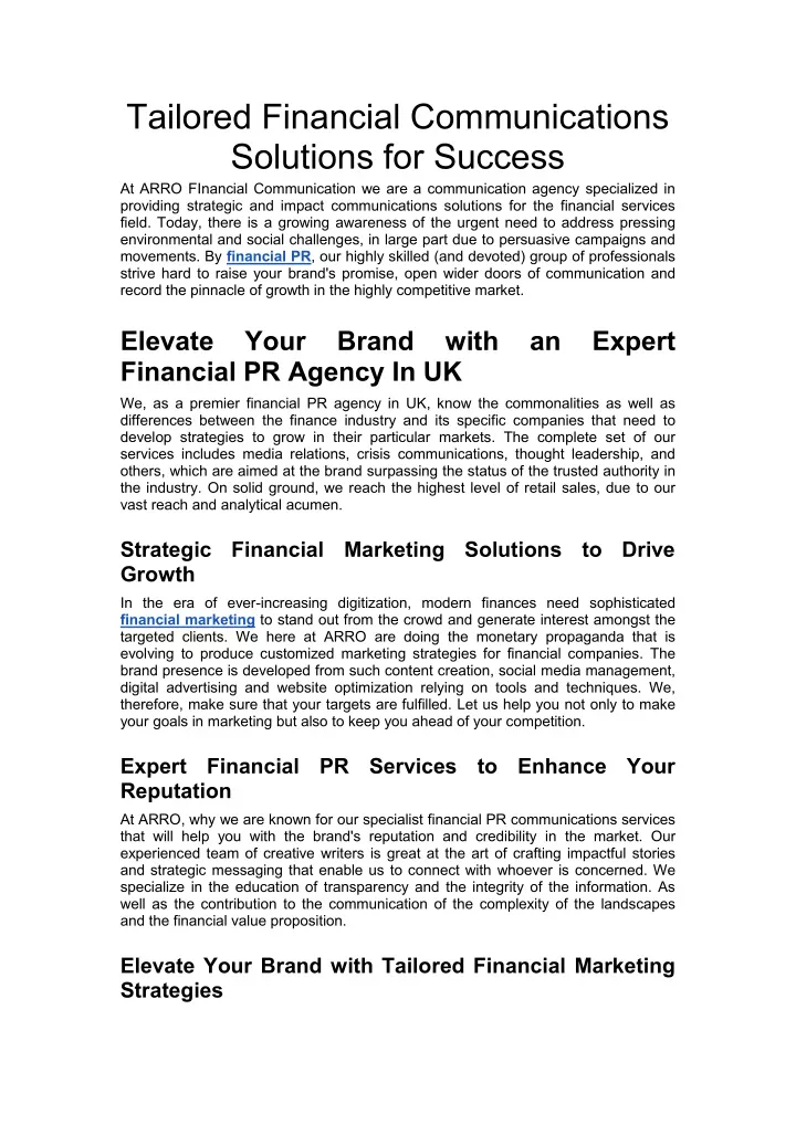 tailored financial communications solutions