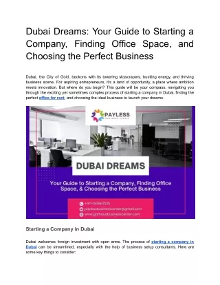Dubai Dreams: Your Guide to Starting a Company, Finding Office Space