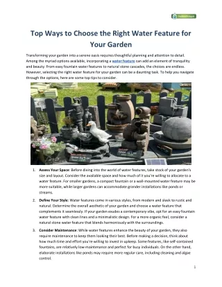 Top Ways to Choose the Right Water Feature for Your Garden