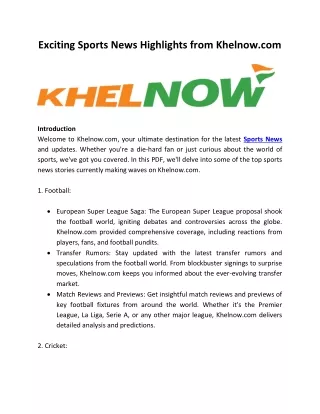 Exciting Sports News Highlights from Khelnow.com