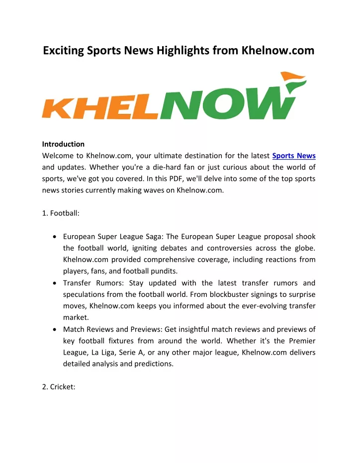 exciting sports news highlights from khelnow com