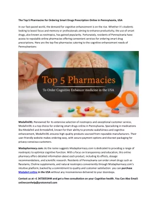 The Top 5 Pharmacies for Ordering Smart Drugs Prescription Online in Pennsylvania