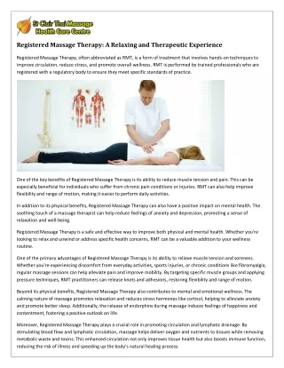 Registered Massage Therapy: The Key to Relaxation and Wellness
