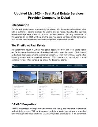 Updated List 2024 - Best Real Estate Services Provider Company In Dubai