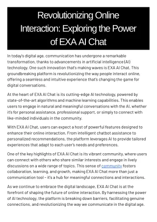 Revolutionizing Online Interaction: Exploring the Power of EXA AI CHAT