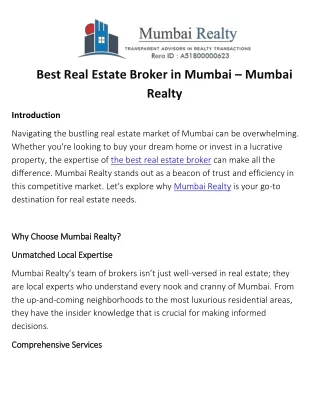 Best Real Estate Broker in Mumbai – Mumbai Realty