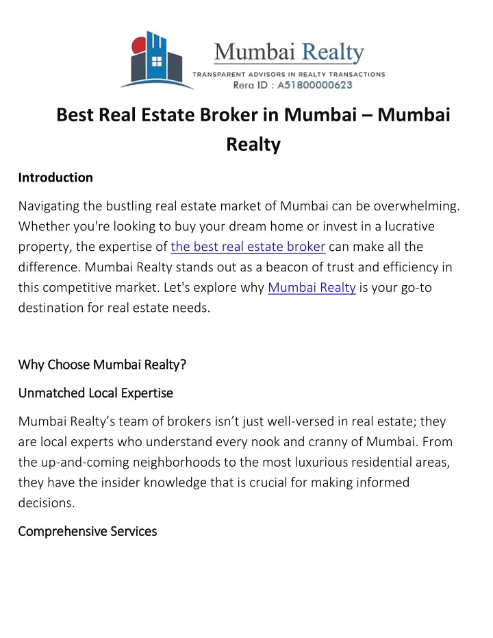 best real estate broker in mumbai mumbai realty