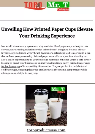 Premium Paper Cups For Hot Beverages | Toro Products & Mr. T Packaging