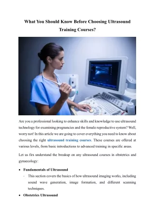 What You Should Know Before Choosing Ultrasound Training Courses?