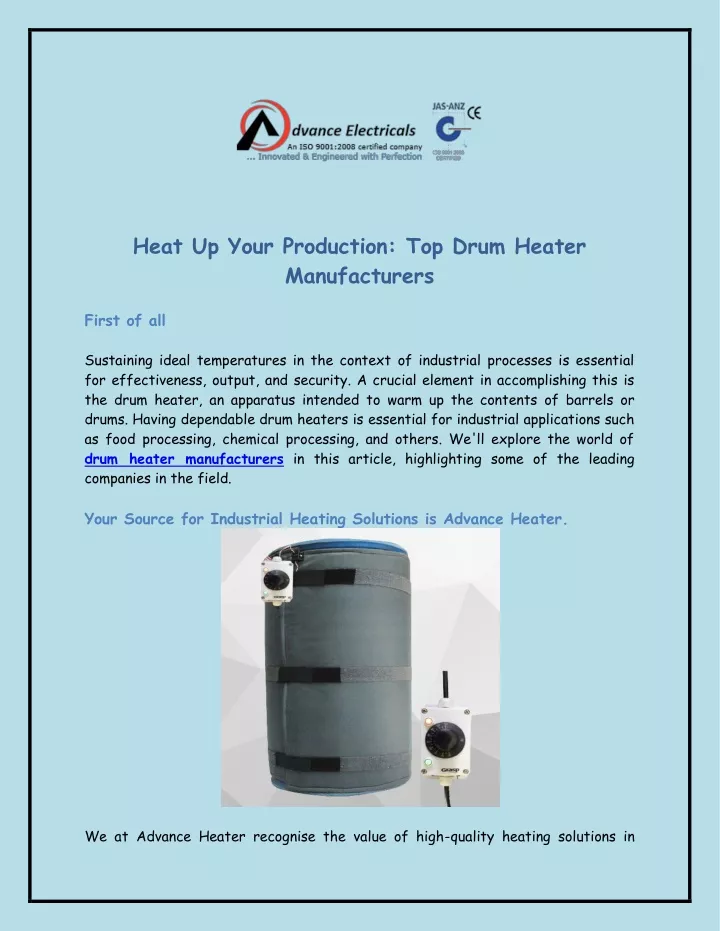 heat up your production top drum heater