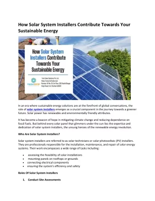 How Solar System Installers Contribute Towards Your Sustainable Energy