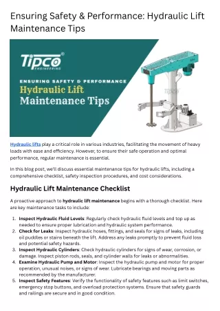 Ensuring Safety & Performance Hydraulic Lift Maintenance Tips