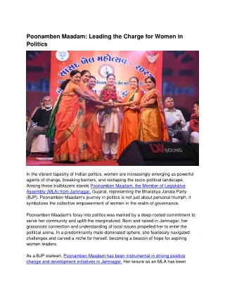 Poonamben Maadam - Leading the Charge for Women in Politics