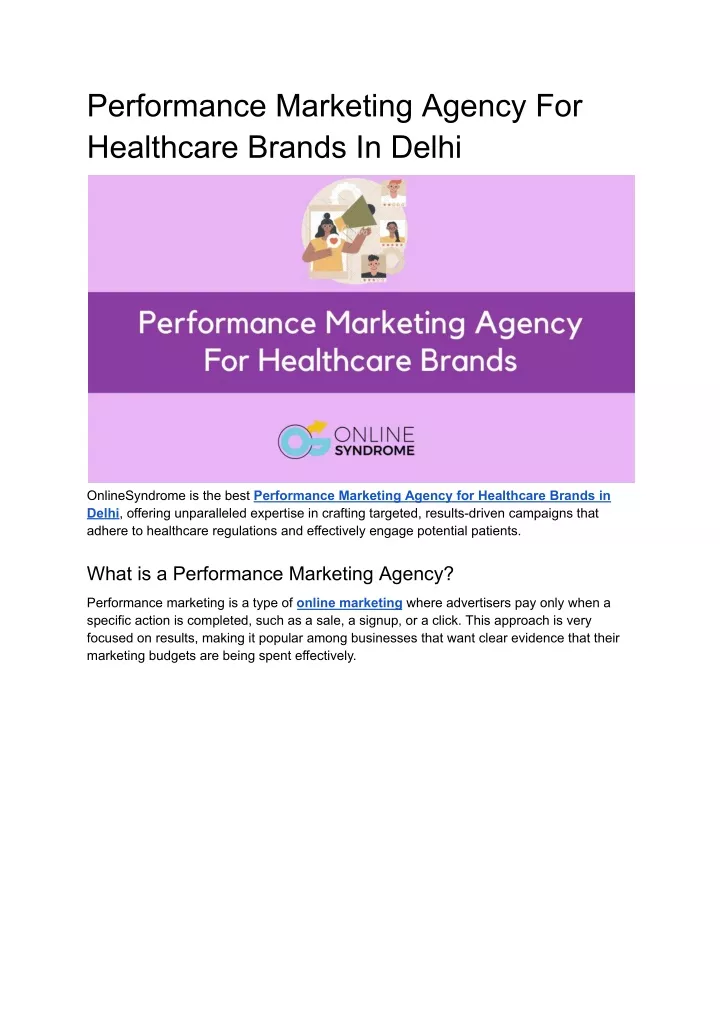 performance marketing agency for healthcare