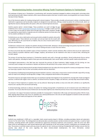 Revolutionising Smiles: Innovative Missing Teeth Treatment Options In Twickenham