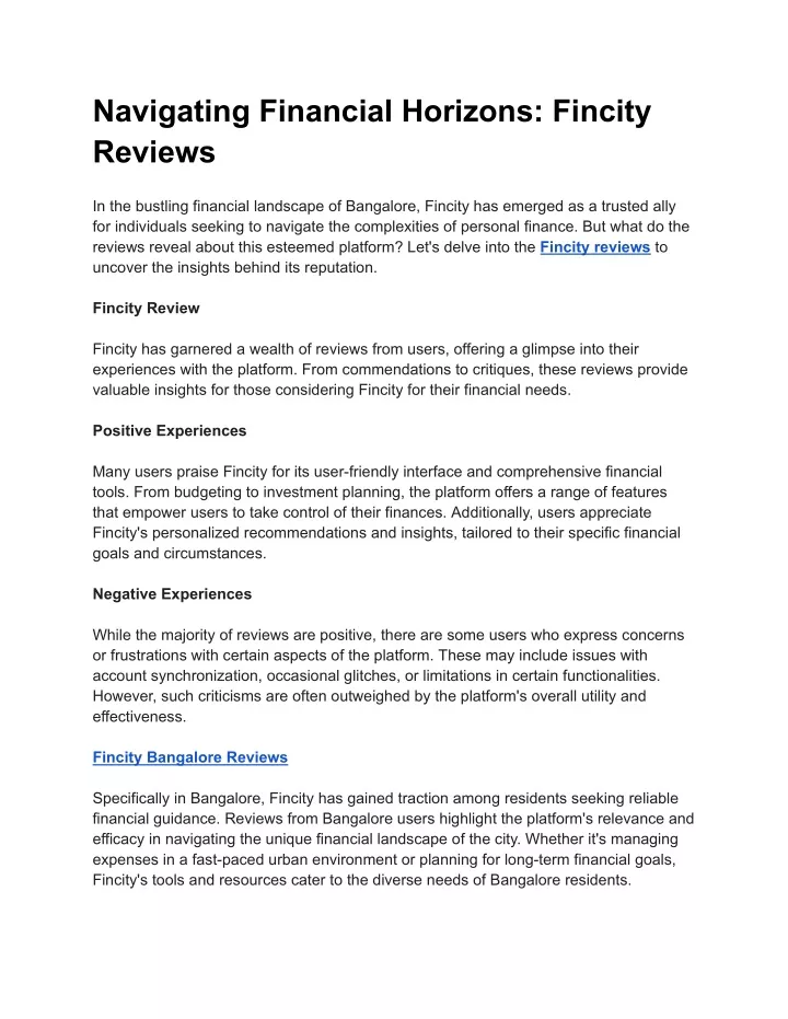 navigating financial horizons fincity reviews