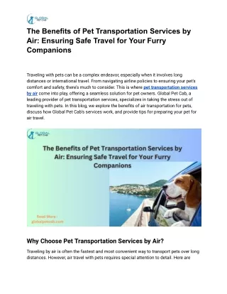 The Benefits of Pet Transportation Services by Air_ Ensuring Safe Travel for Your Furry Companions