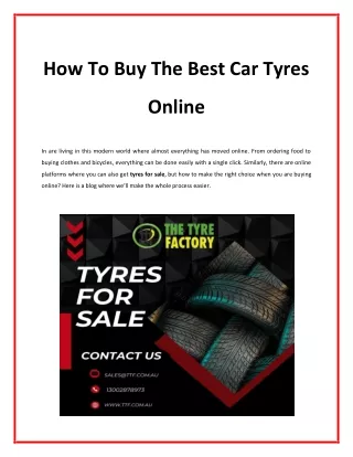 How To Buy The Best Car Tyres Online