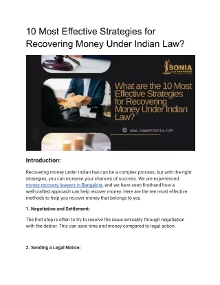 What are the 10 Most Effective Strategies for Recovering Money Under Indian Law_