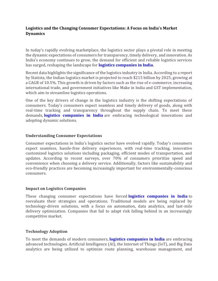 logistics and the changing consumer expectations