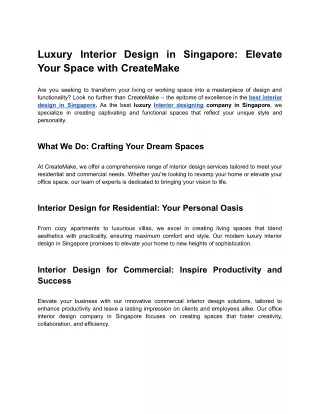 Luxury Interior Design in Singapore: Elevate Your Space with Createmake