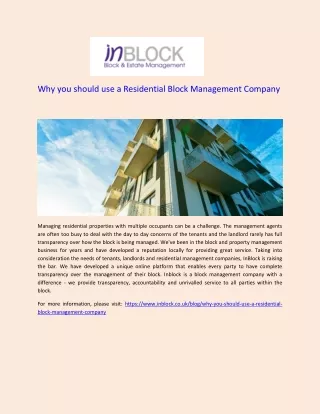 why you should use a residential block management