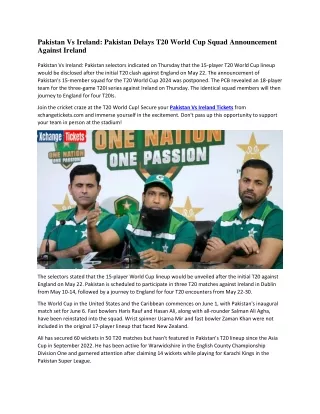 Pakistan Vs Ireland Pakistan Delays T20 World Cup Squad Announcement Against Ireland