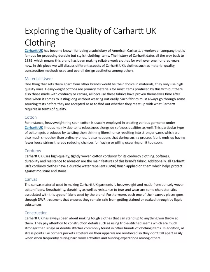 exploring the quality of carhartt uk clothing