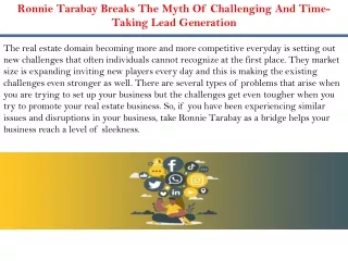 Ronnie Tarabay Breaks The Myth Of Challenging And Time-Taking Lead Generation