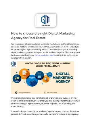 Right Digital Marketing Agency for Real Estate - Geek Master